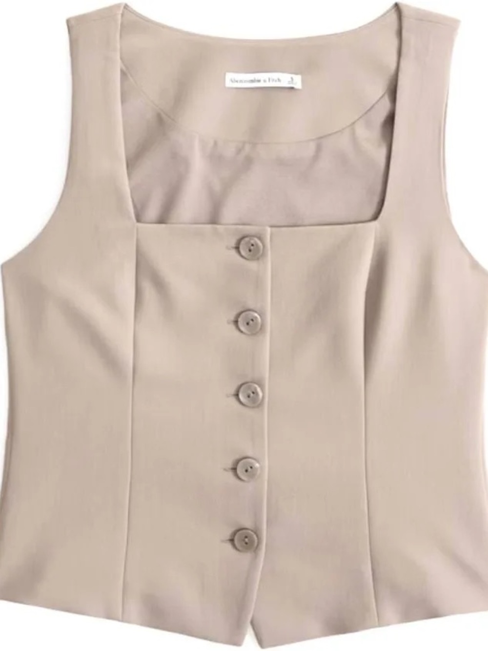 Abercrombie & Fitch Neutral Taupe Button-Front Square Neck Camisole